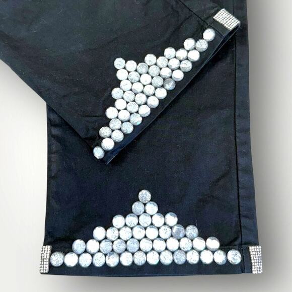 Marks & Spencer Straight Fit High Rise Pants Rhinestone Beaded Hem Size M Black - Picture 12 of 16